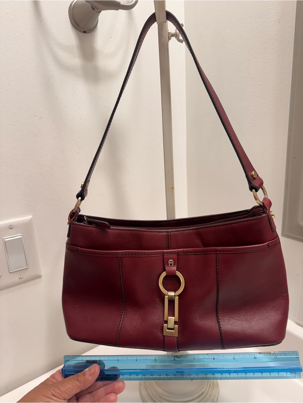 Vintage Etienne Aigner Burgundy Leather Shoulder Bag with Gold Hardware